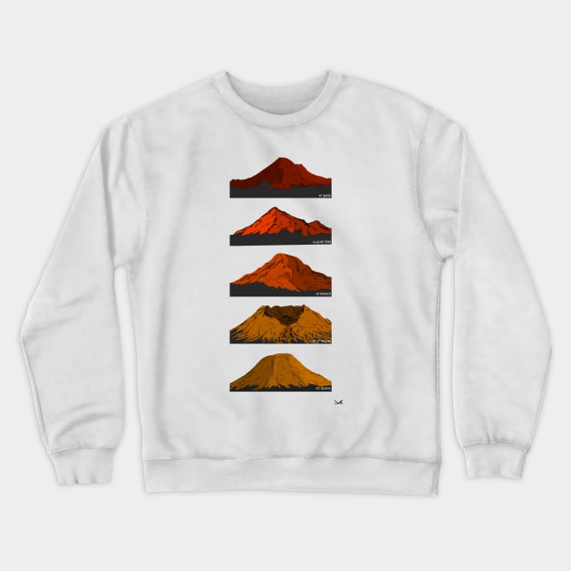 Washington Cascade Volcanoes Red Orange Gold Crewneck Sweatshirt by FernheartDesign